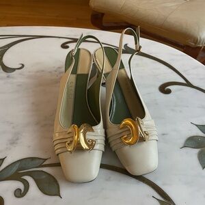 Gucci slingback heels size 36 leather gold buckle heels sandals